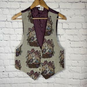 Vintage Backroad Blues Tapestry Easter Bunny Eggs Vest size Small S Unique